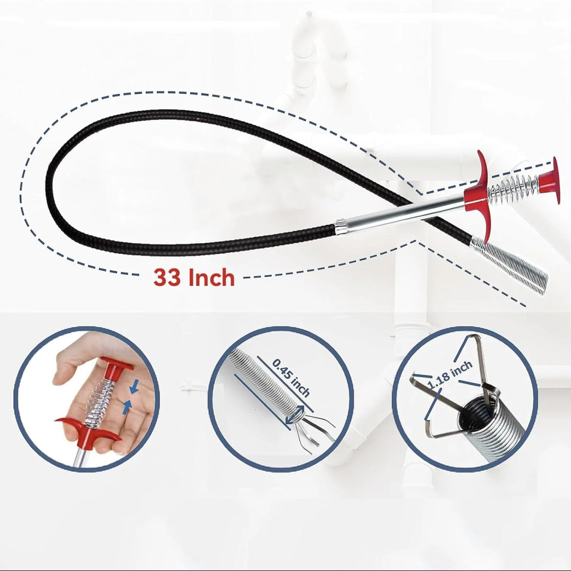 Drain Clearing , 63in 33in Drain Clog Remover, 60cm 160cm Spring Pipe Dredging Tools, Drain Cleaner Sticks Clog Remover Cleaning Tools, Gutter Cleaning Tools Drain Cleaner For Toilet Sewer Shower Kitchen