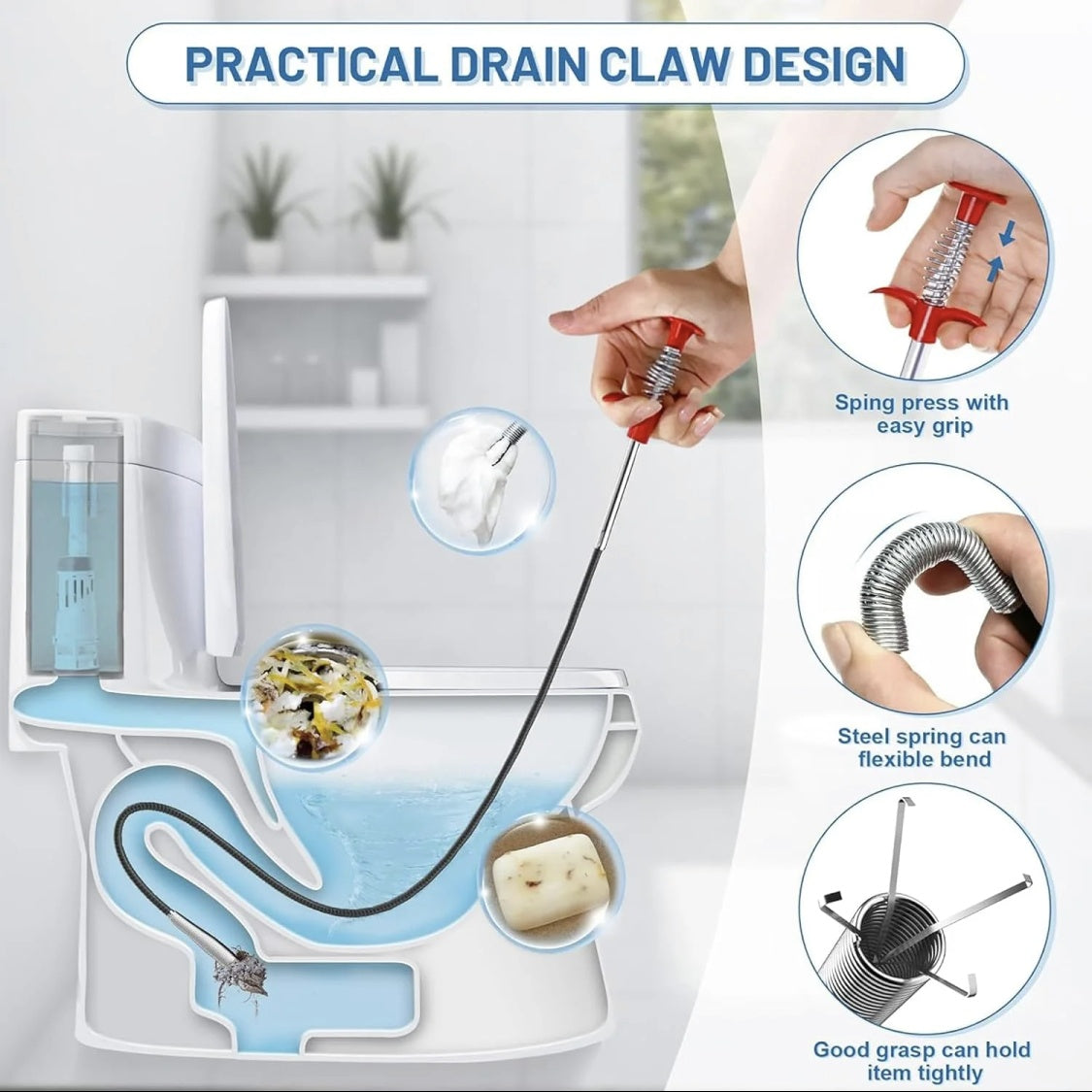 Drain Clearing , 63in 33in Drain Clog Remover, 60cm 160cm Spring Pipe Dredging Tools, Drain Cleaner Sticks Clog Remover Cleaning Tools, Gutter Cleaning Tools Drain Cleaner For Toilet Sewer Shower Kitchen