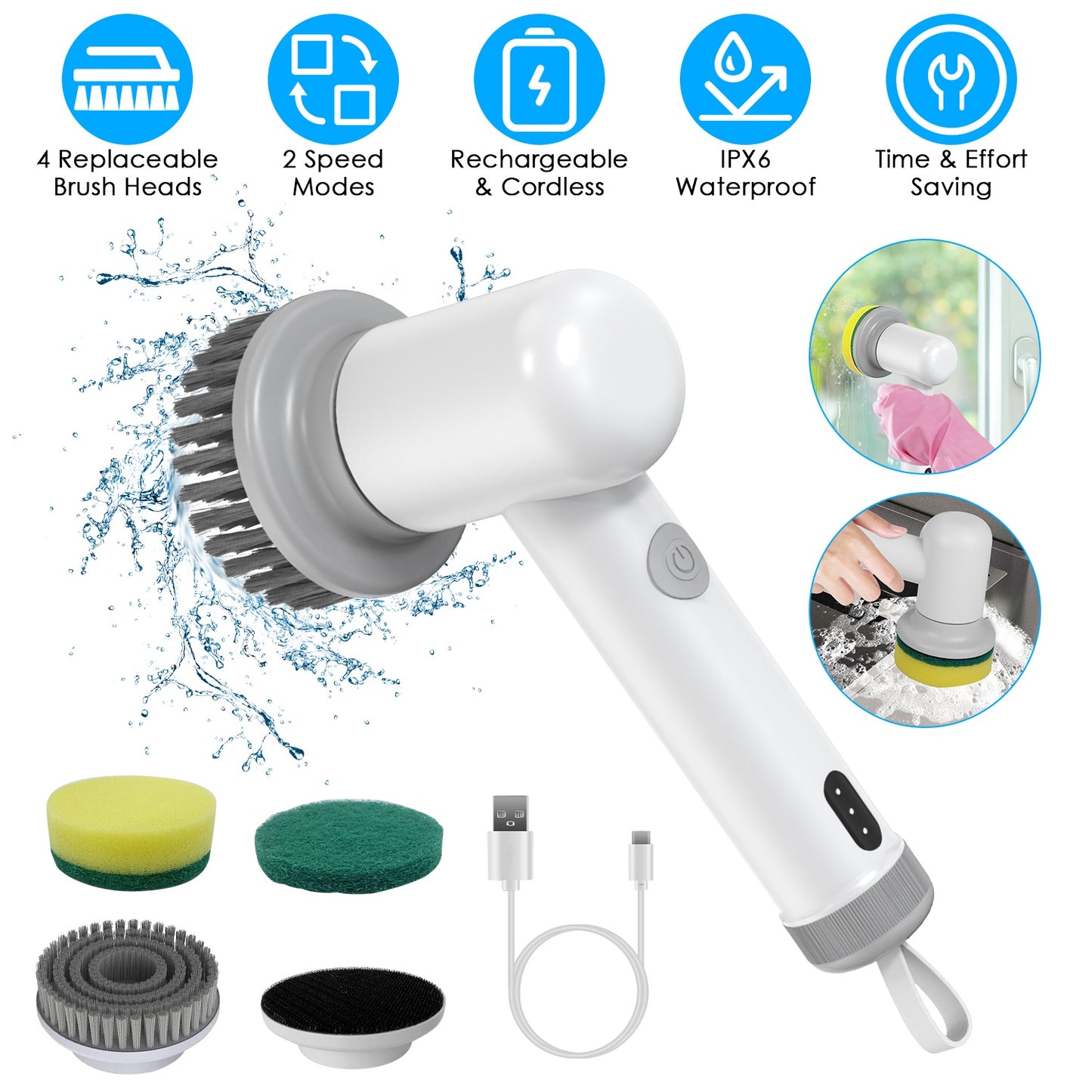 Electric Spin Scrubber — Cordless Rechargeable Cleaning Brush